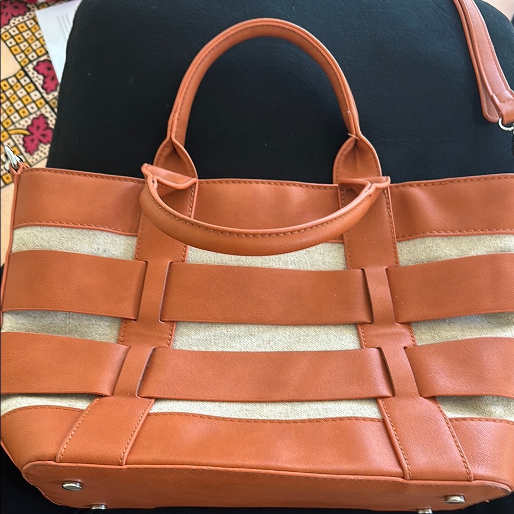 Miztique Tan and Cream Tote Bag with Sturdy Handles